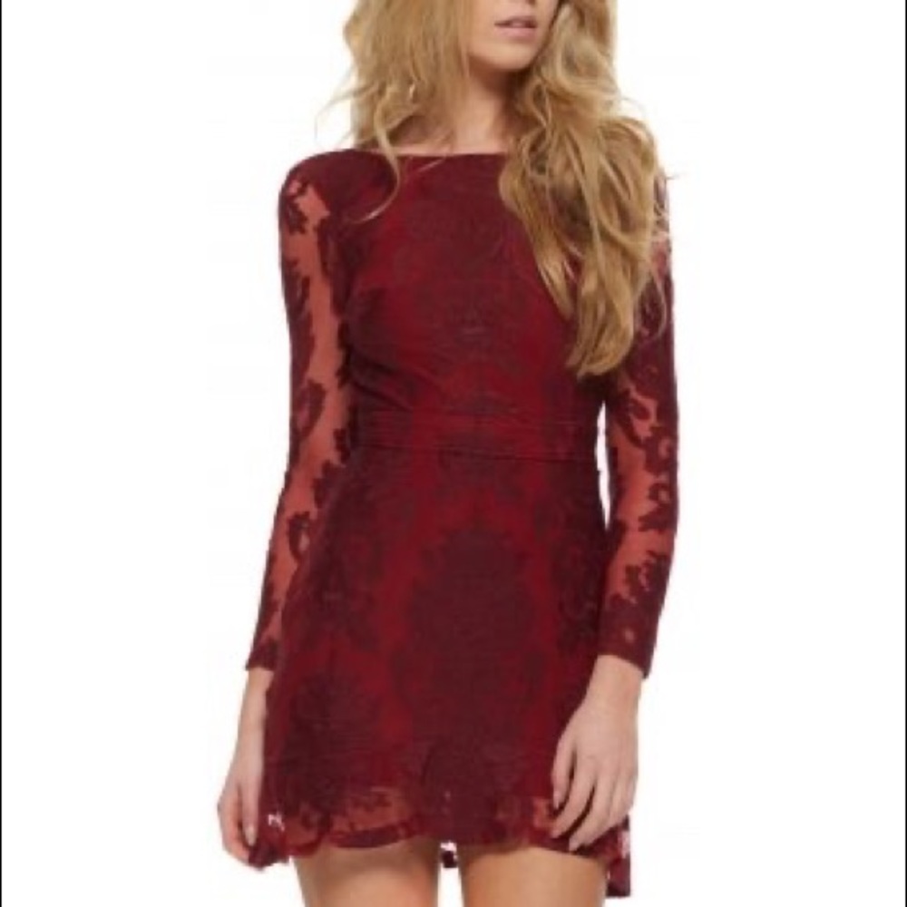 For Love & Lemons Burgundy Lace Backless Dress L